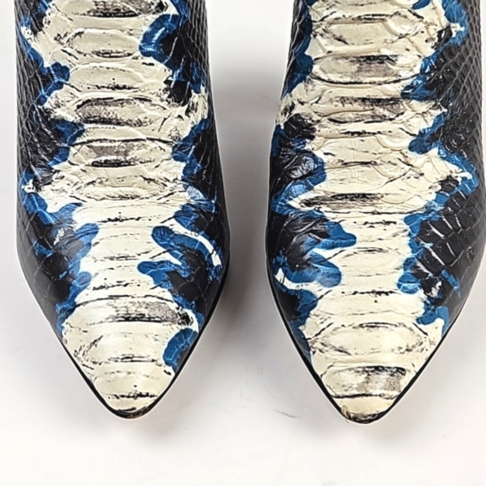 Gianni Bini Kellbie Leather Snakeskin Texture Black Cream Blue Heeled Tall Boot - Picture 5 of 16